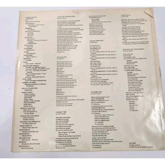 JOHN LENNON "Double Fantasy" Vinyl Record LP Geffen Records G+ 1980 - Picture 4 of 9